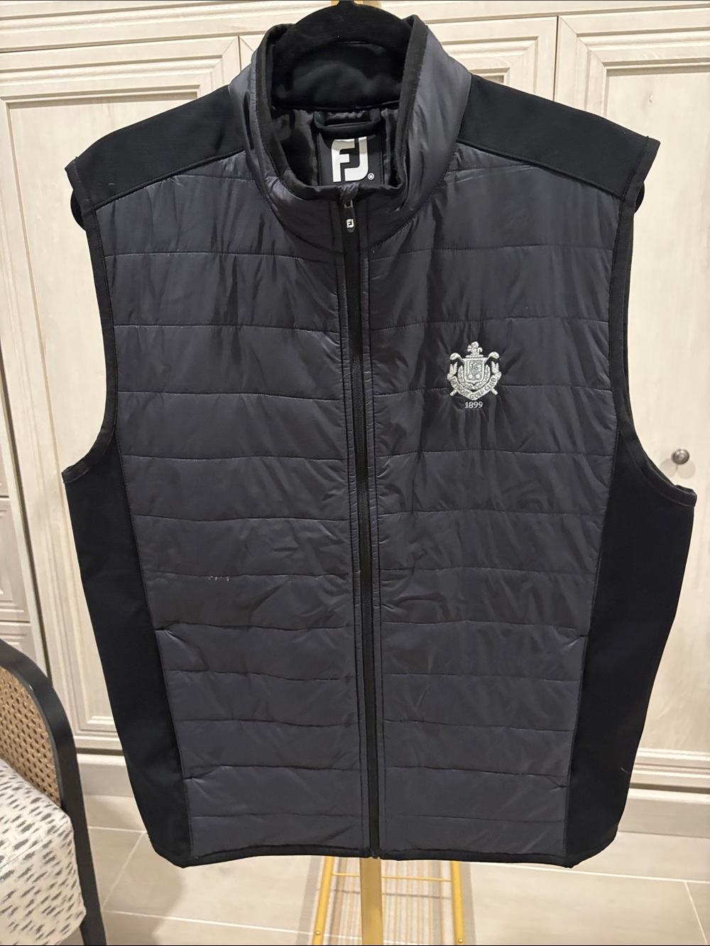 FootJoy Black Quilted Golf Vest with Embroidered Crest